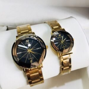 golden chain black dial couple set