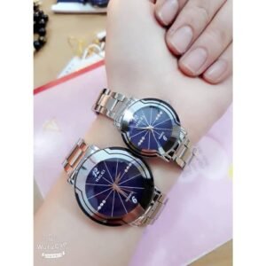 silver chain blue dial couple set